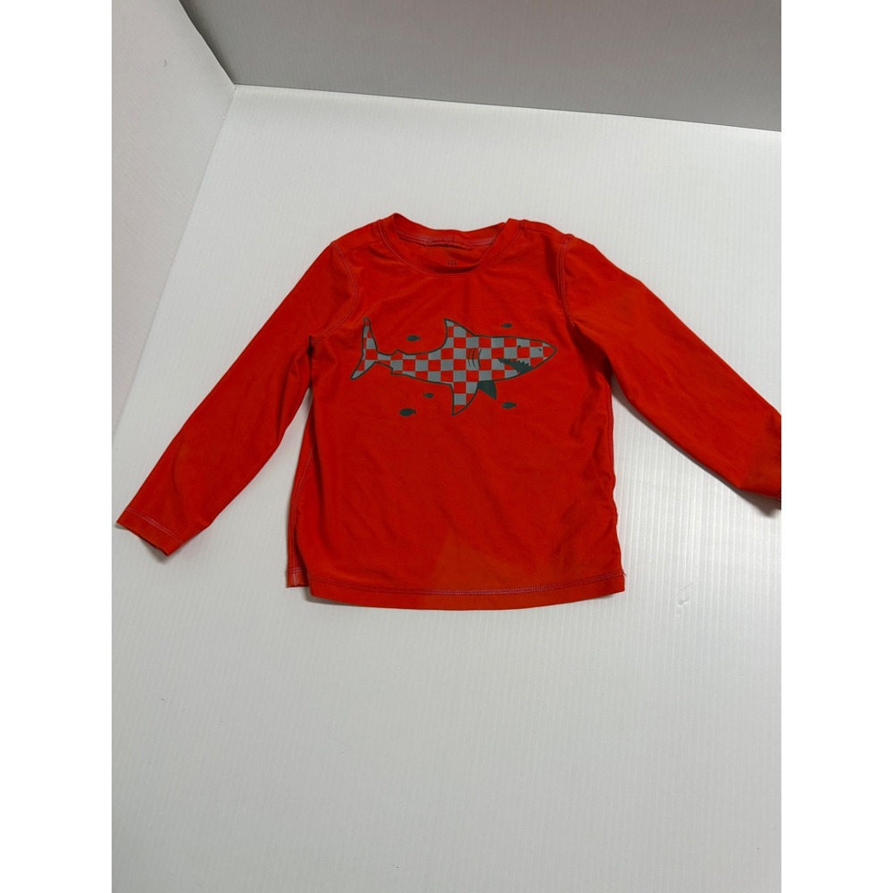 Baby Gap Boys Red Orange Shark Graphic Long Sleeve Rash Guard Swim Shirt 3T